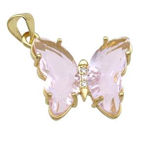 lt.pink Crystal Glass Butterfly Pendant, gold plated, approx 15-18mm