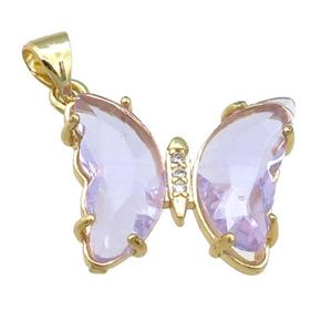 lavender Crystal Glass Butterfly Pendant, gold plated, approx 15-18mm