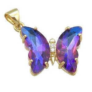 bluepurple Crystal Glass Butterfly Pendant, gold plated, approx 15-18mm