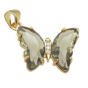 smoky Crystal Glass Butterfly Pendant, gold plated, approx 15-18mm