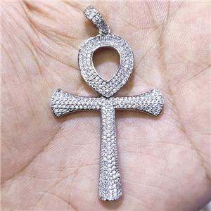 Copper Ankh Cross Pendant Pave Zircon Platinum Plated, approx 33-48mm