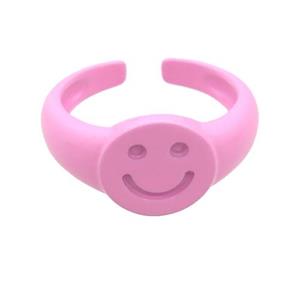 copper Rings with lt.pink fire lacquered, smileface, adjustable, approx 11mm, 17mm dia
