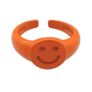 copper Rings with orange fire lacquered, smileface, adjustable, approx 11mm, 17mm dia