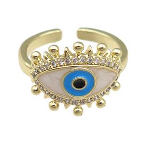 copper Rings with enamel eye, gold plated, adjustable, approx 14mm, 17mm dia