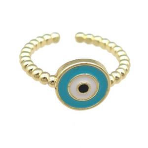 copper Rings with enamel eye, gold plated, adjustable, approx 10mm, 17mm dia