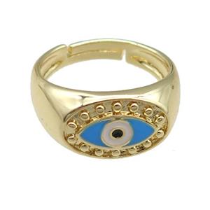 copper Rings with enamel eye, gold plated, adjustable, approx 10mm, 17mm dia