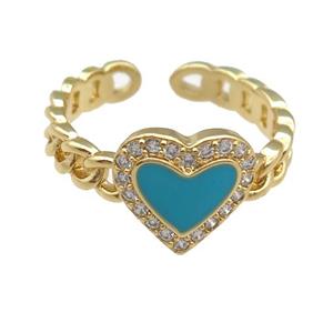 copper Rings with blue enamel heart, adjustable, gold plated, approx 10mm, 16mm dia