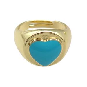 copper Rings with blue enamel heart, adjustable, gold plated, approx 12mm, 17mm dia