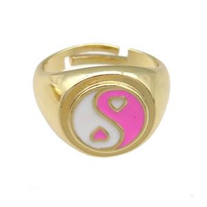 copper Rings with enamel taichi, adjustable, gold plated, approx 12mm, 17mm dia