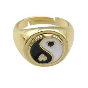 copper Rings with enamel taichi, adjustable, gold plated, approx 12mm, 17mm dia