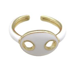 copper Rings with white enamel pignose, adjustable, gold plated, approx 11-14mm, 17mm dia