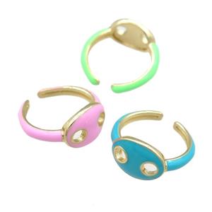 copper Rings with enamel pignose, adjustable, gold plated, mix, approx 11-14mm, 17mm dia