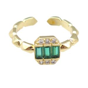copper Rings pave green zircon, gold plated, adjustable, approx 7-8mm, 16mm dia