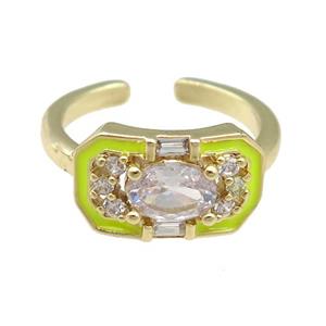 copper Rings pave zircon with yellow enamel, gold plated, adjustable, approx 9-15mm, 17mm dia