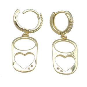 copper hoop Earrings with heartlock, gold plated, approx 12-19mm, 13mm dia