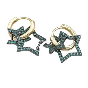 copper hoop Earring with star pave green zircon, gold plated, approx 11mm, 14mm