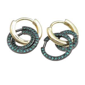 copper hoop Earring with circle pave green zircon, gold plated, approx 9mm, 12mm