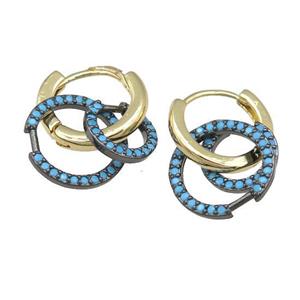 copper hoop Earring with circle pave turq zircon, gold plated, approx 9mm, 12mm