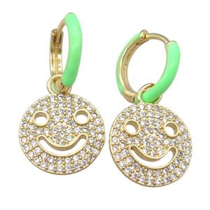 copper hoop Earring with Emoji pave zircon, gold plated, approx 15mm, 13mm