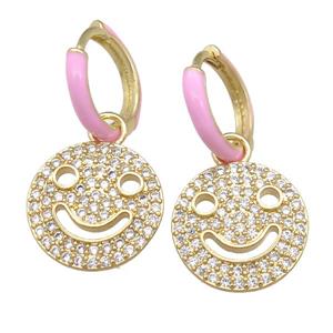 copper hoop Earring with Emoji pave zircon, gold plated, approx 15mm, 13mm