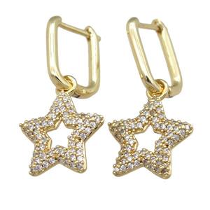 copper Latchback Earrring with star pave zircon, gold plated, approx 15mm, 11-15mm