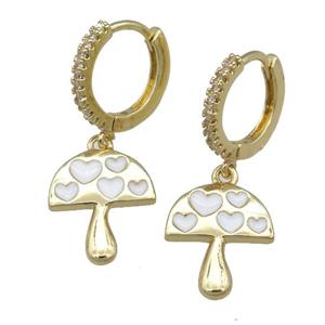 copper hoop Earring with white enamel mushroom, gold plated, approx 12-14mm