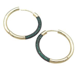 copper Hoop Earrings pave green zircon, gold plated, approx 32mm