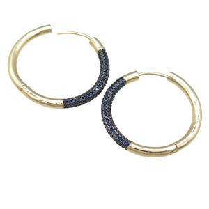 copper Hoop Earrings pave blue zircon, gold plated, approx 32mm