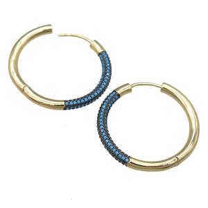 copper Hoop Earrings pave turq zircon, gold plated, approx 32mm