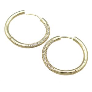 copper Hoop Earrings pave zircon, gold plated, approx 32mm