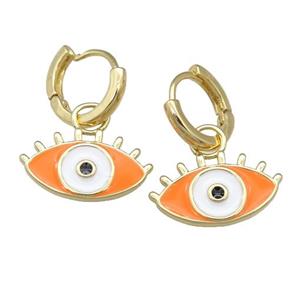 copper Hoop Earring with Enamel Eye, gold plated, approx 11-19mm, 13mm dia