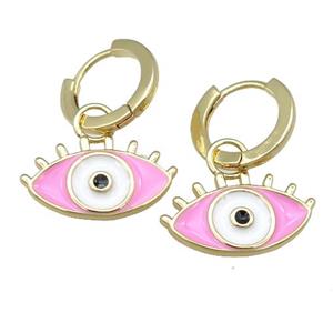 copper Hoop Earring with pink Enamel Eye, gold plated, approx 11-19mm, 13mm dia