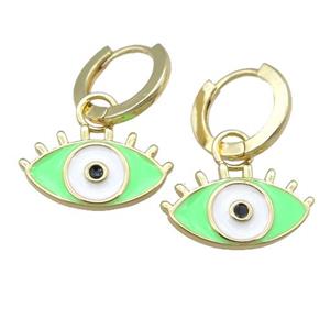 copper Hoop Earring with green Enamel Eye, gold plated, approx 11-19mm, 13mm dia