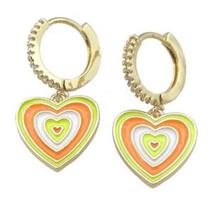 copper Hoop Earring with Enamel Heart, gold plated, approx 14mm, 13mm dia