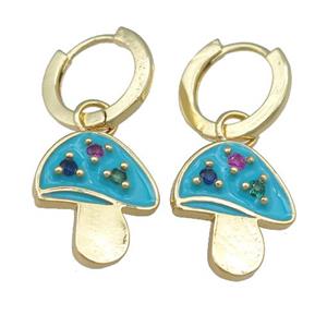 copper Hoop Earring with Enamel Mushroom, gold plated, approx 14-16mm, 13mm dia