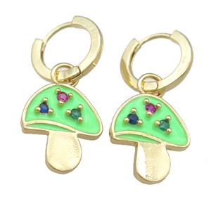 copper Hoop Earring with green Enamel Mushroom, gold plated, approx 14-16mm, 13mm dia