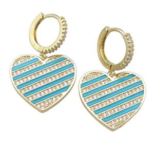 copper Hoop Earring with blue Enamel Heart, gold plated, approx 20mm, 13mm dia