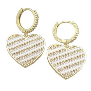 copper Hoop Earring with white Enamel Heart, gold plated, approx 20mm, 13mm dia