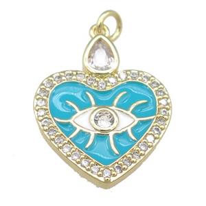 copper heart pendant with blue enamel, eye, gold plated, approx 20-25mm