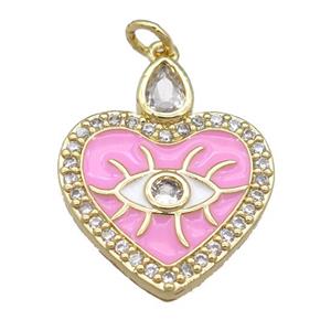 copper heart pendant with pink enamel, eye, gold plated, approx 20-25mm