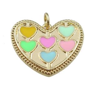 copper enamel heart pendant, gold plated, approx 19-22mm