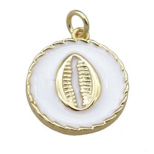 copper circle pendant with white enamel, mouth, gold plated, approx 17mm