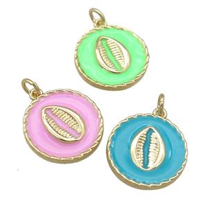 copper circle pendant with enamel, mouth, gold plated, mixed, approx 17mm