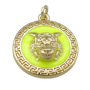 copper Tiger pendant with yellow enamel, gold plated, approx 20mm