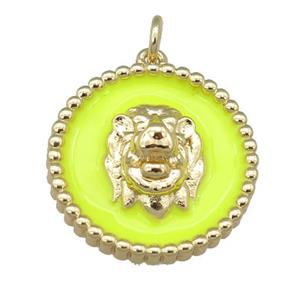 Copper Lion Pendant Yellow Enamel Gold Plated, approx 20mm