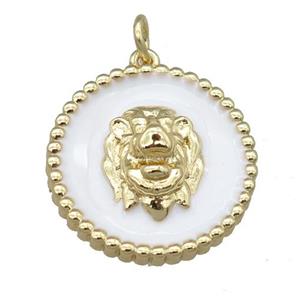 Copper Lion Pendant White Enamel Gold Plated, approx 20mm