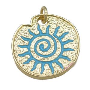 teal Enamel Rebirth symbols, copper pendant, gold plated, approx 22-24mm