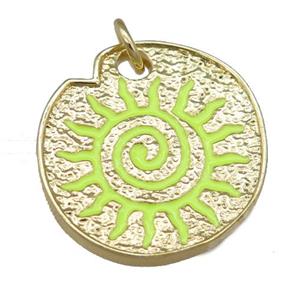 olive Enamel Rebirth Symbols, copper pendant, gold plated, approx 22-24mm
