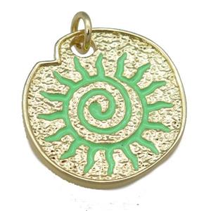 green Enamel Rebirth Symbols, copper pendant, gold plated, approx 22-24mm