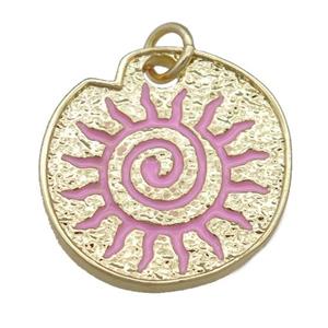 pink Enamel Rebirth Symbols, copper pendant, gold plated, approx 22-24mm